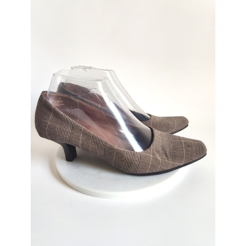 Aerosoles Pumps 6.5 Kitten Heel Square Toe Vintage Brown Plaid Office Academia